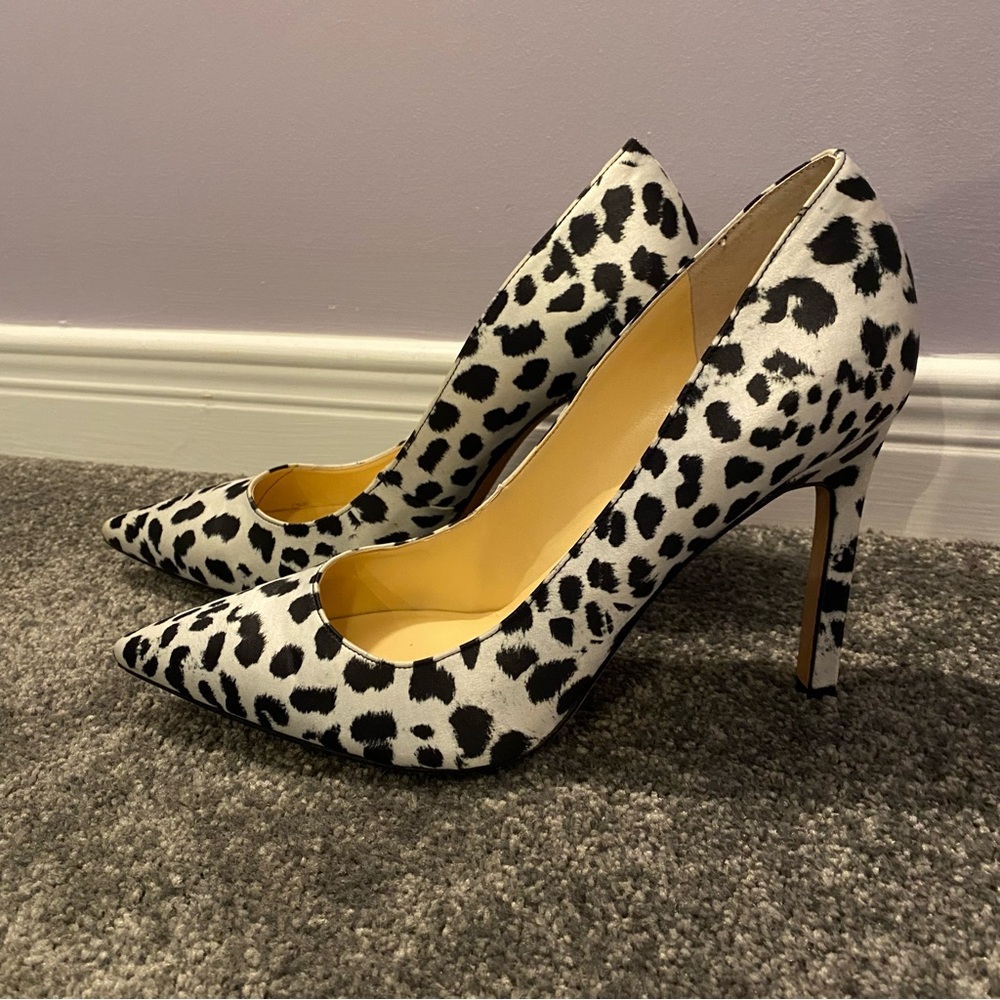 Ivanka Trump Black and White Dalmation Print Heels